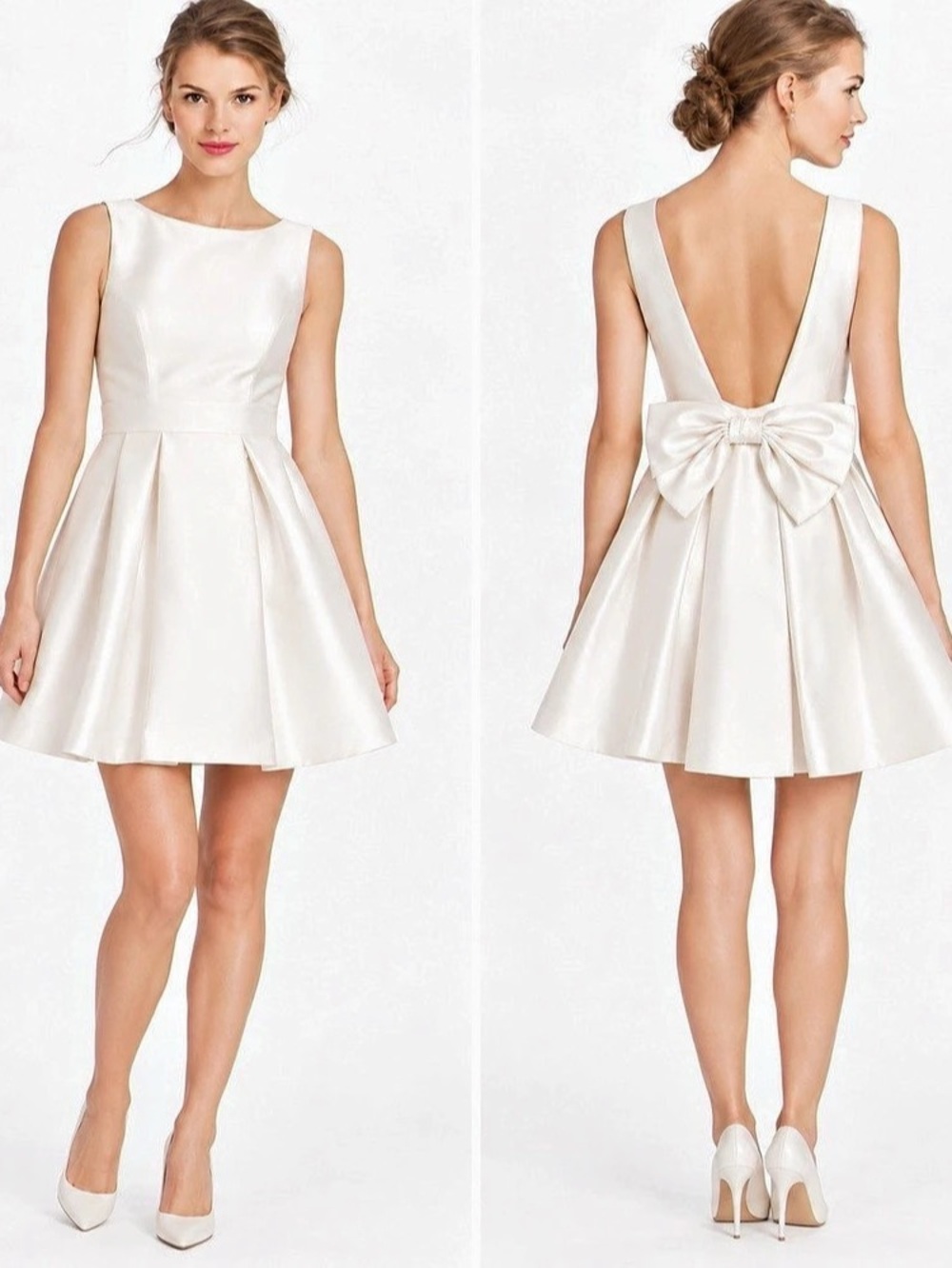 Kate Spade Ivory Silk Blend Open Back Bow Fit & Flare Mini Dress